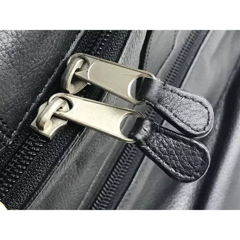 Ili Unisex Black Leather Inner Zip Pockets Top Handle Briefcase Document‎ Case